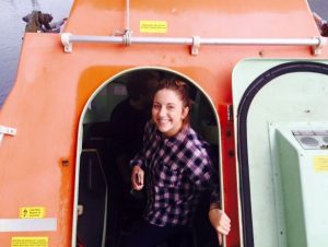 Amy Bain and Chloe Hodge on container ship to Lithuania with High Tide Foundation