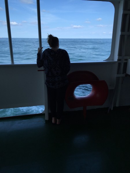 Amy Bain and Chloe Hodge on container ship to Lithuania with High Tide Foundation