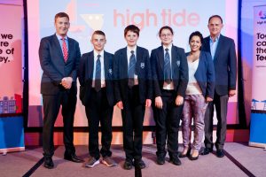 Students graduating from High Tide Programmes with Lauren Bywater and corporate partners